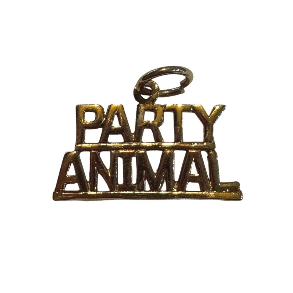 1980s Gold Tone Party Animal Word Pendant Charm Novelty Jewelry Retro 21st Birth